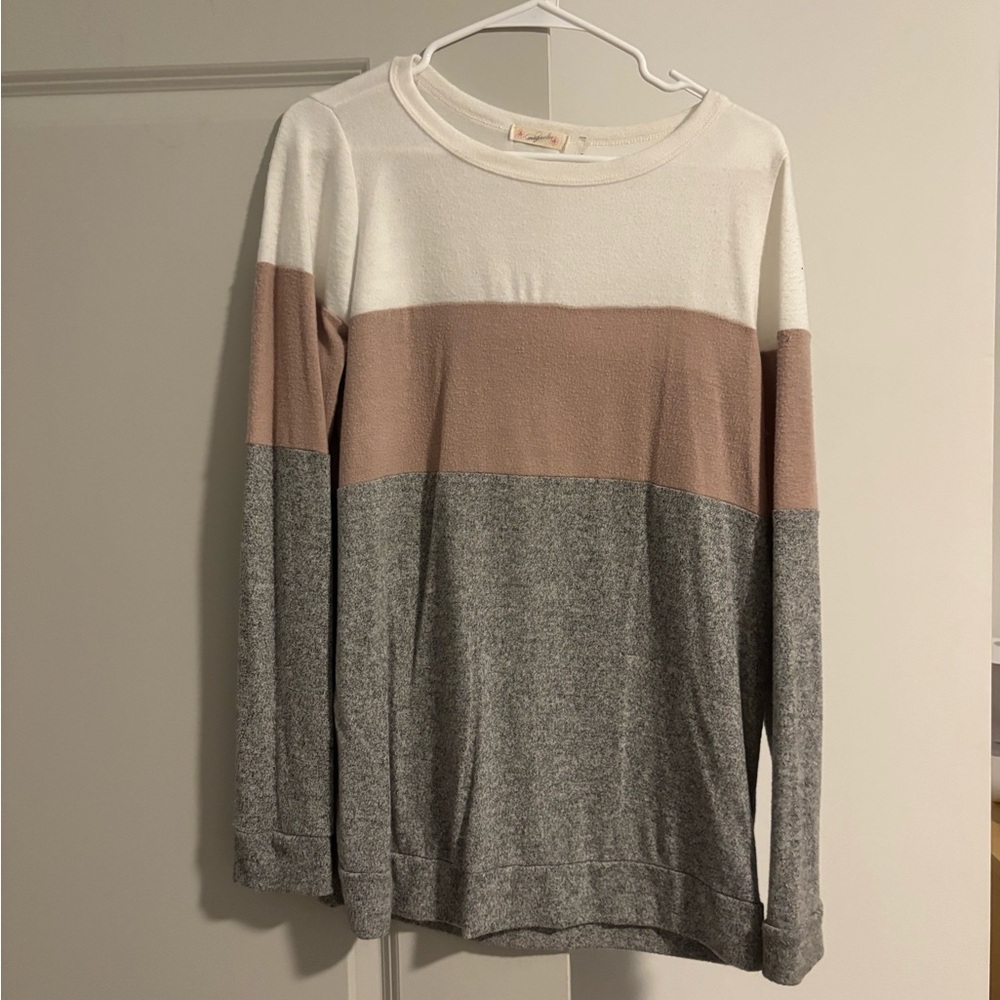 Colorblock Long Sleeve Top - White, Pink, Gray